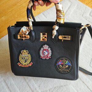 House of Hello "Im Not a Birkin Bag" 30 Black Leather Gold Hardware patches